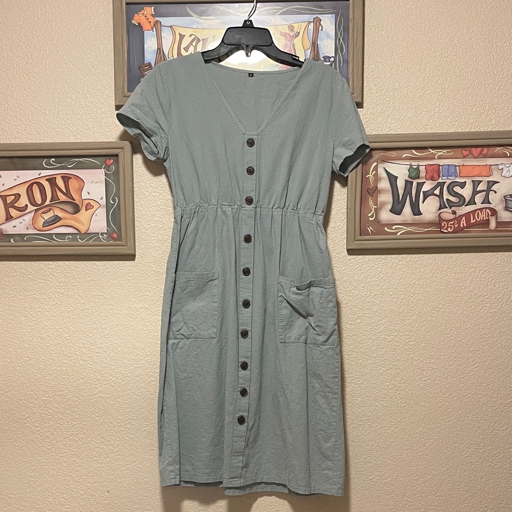 On Running Teal Button-Front Midi Dress